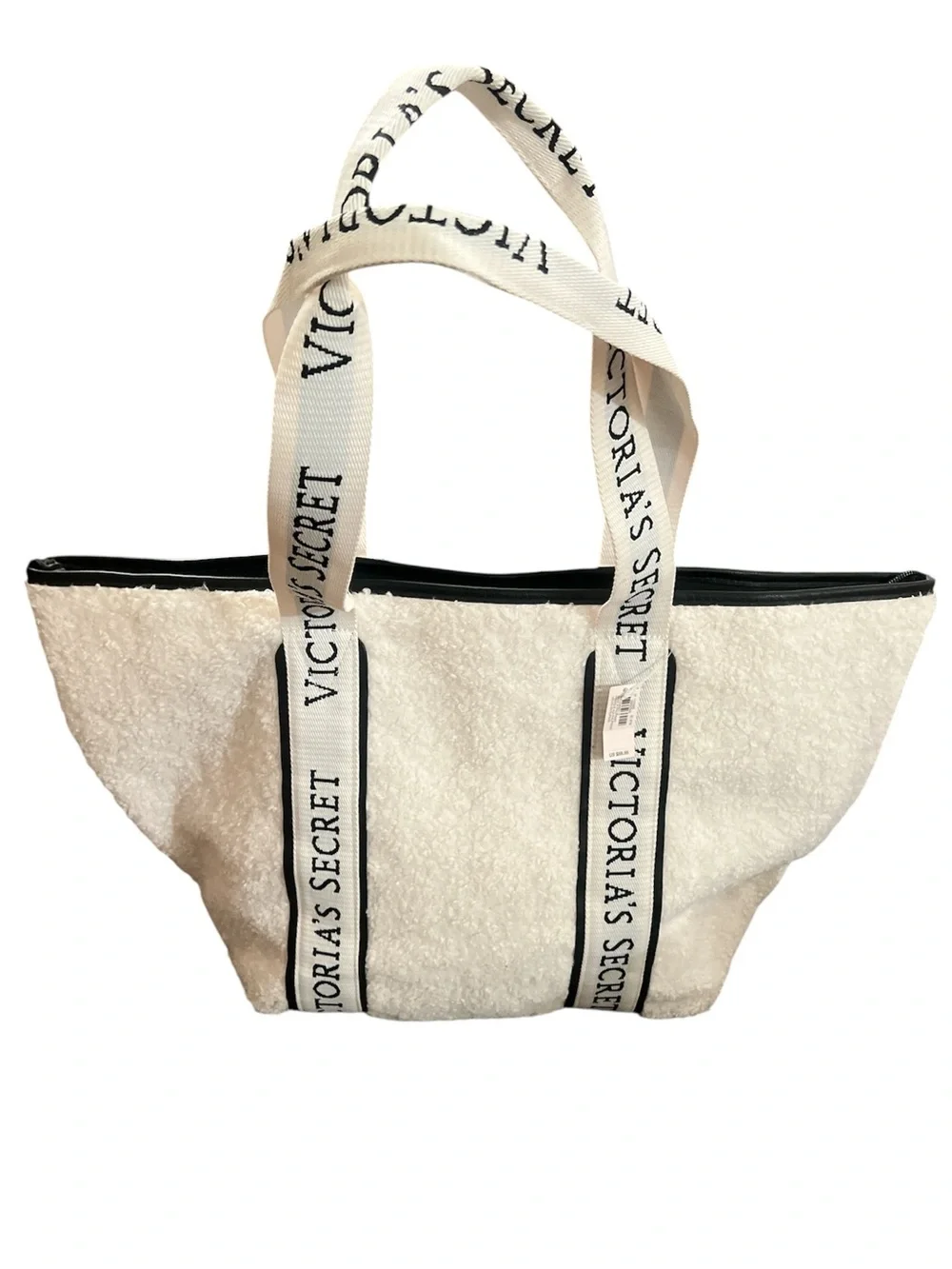 Victoria's Secret Cream Sherpa Tote with Logo Ribbon Handles